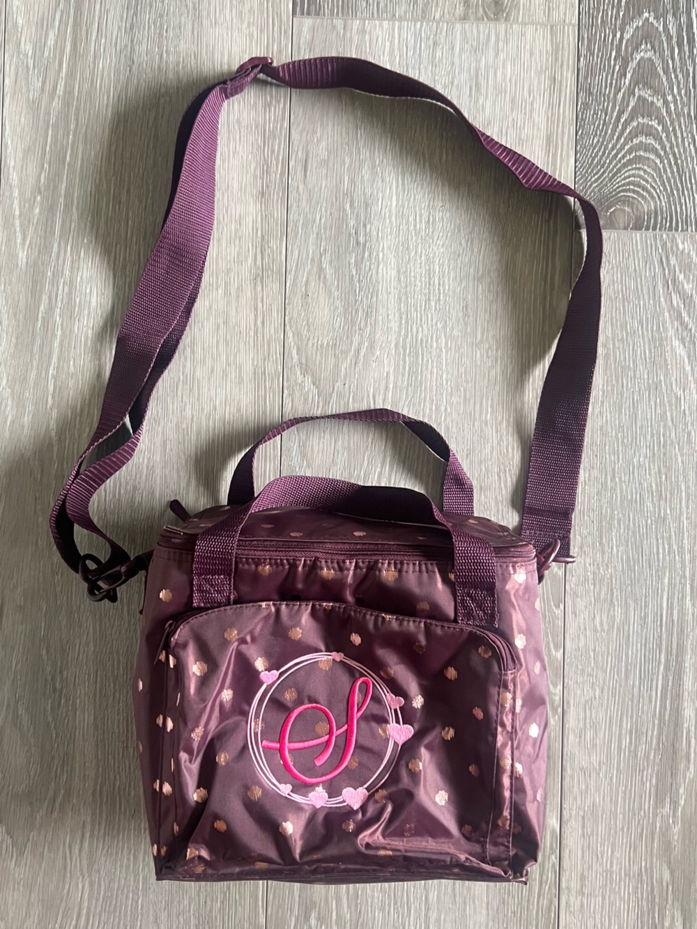 thirty-one Plum Crossbody with Pink Heart Accents